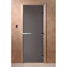 Дверь стеклянная DoorWood 800*2000 "Затмение" стекло графит матовый 8 мм, коробка ольха, ручка алюминий/дерево